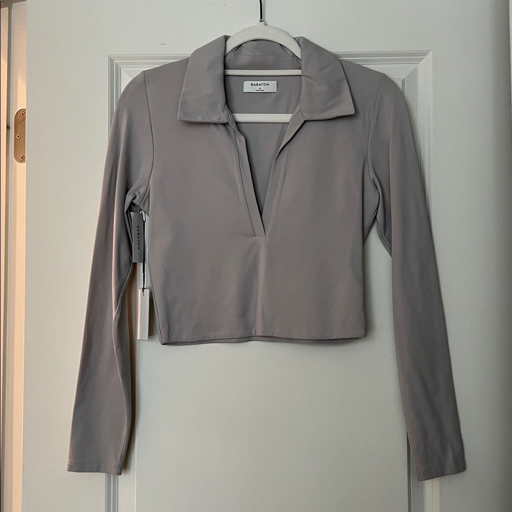 Aritzia Babaton Slate Long Sleeve V-Neck Top